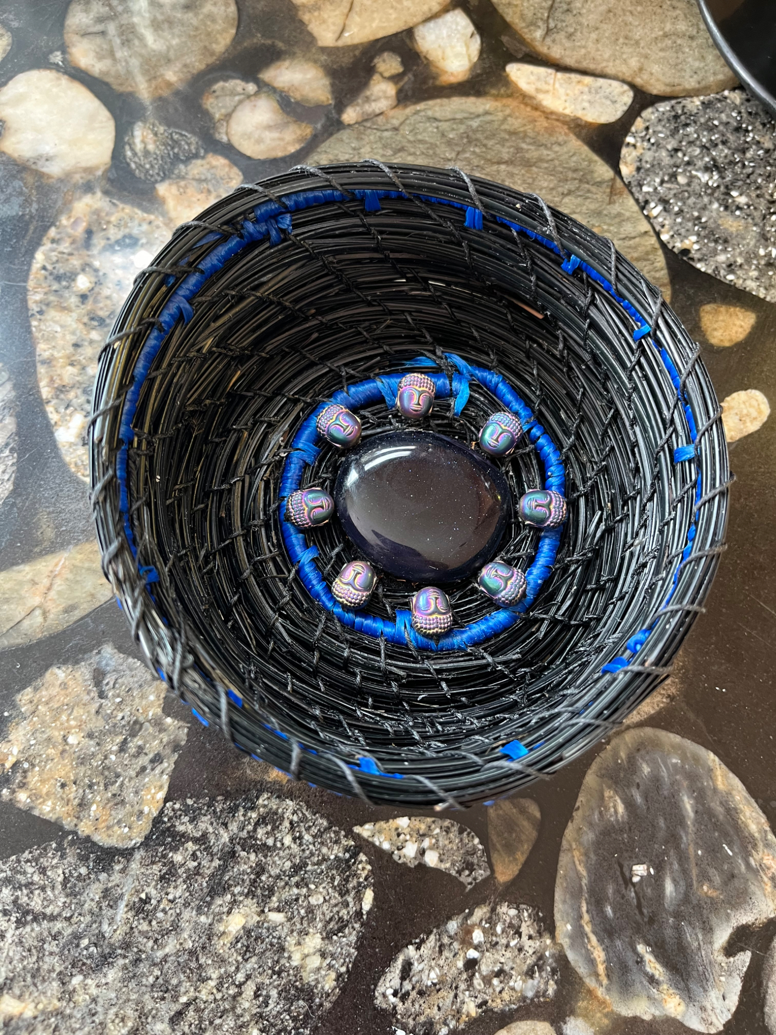Blue Goldstone Center and Buddha head beads